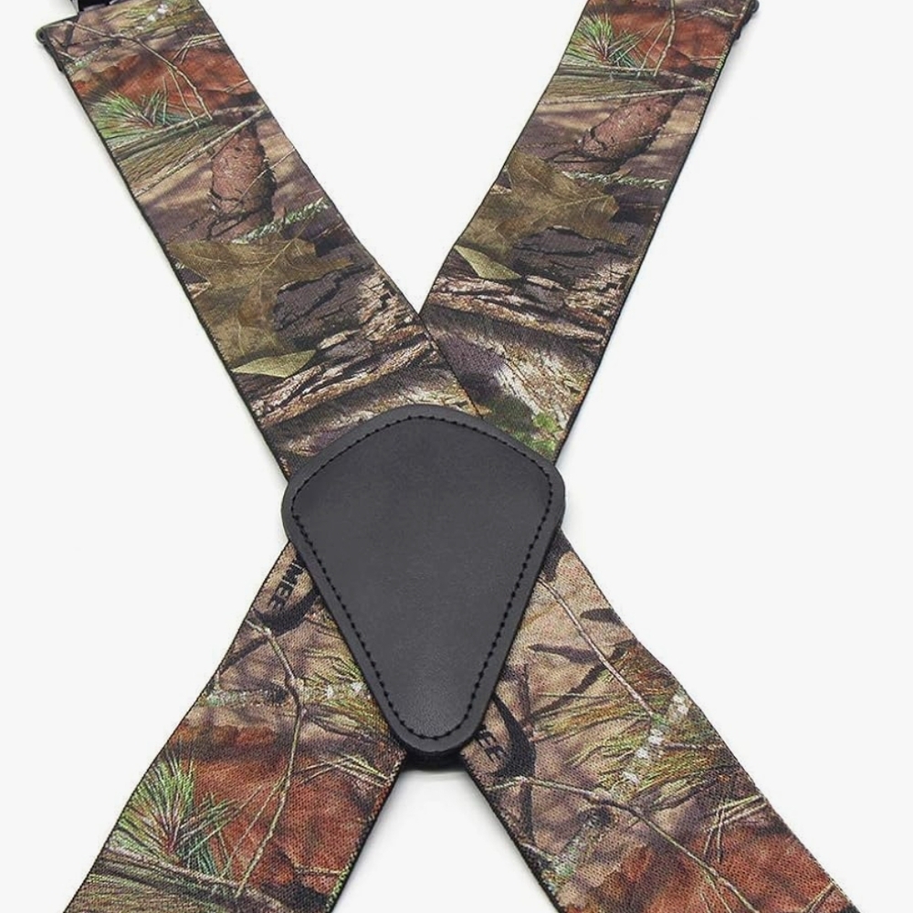 Camouflage Suspenders with Black Leather Accent